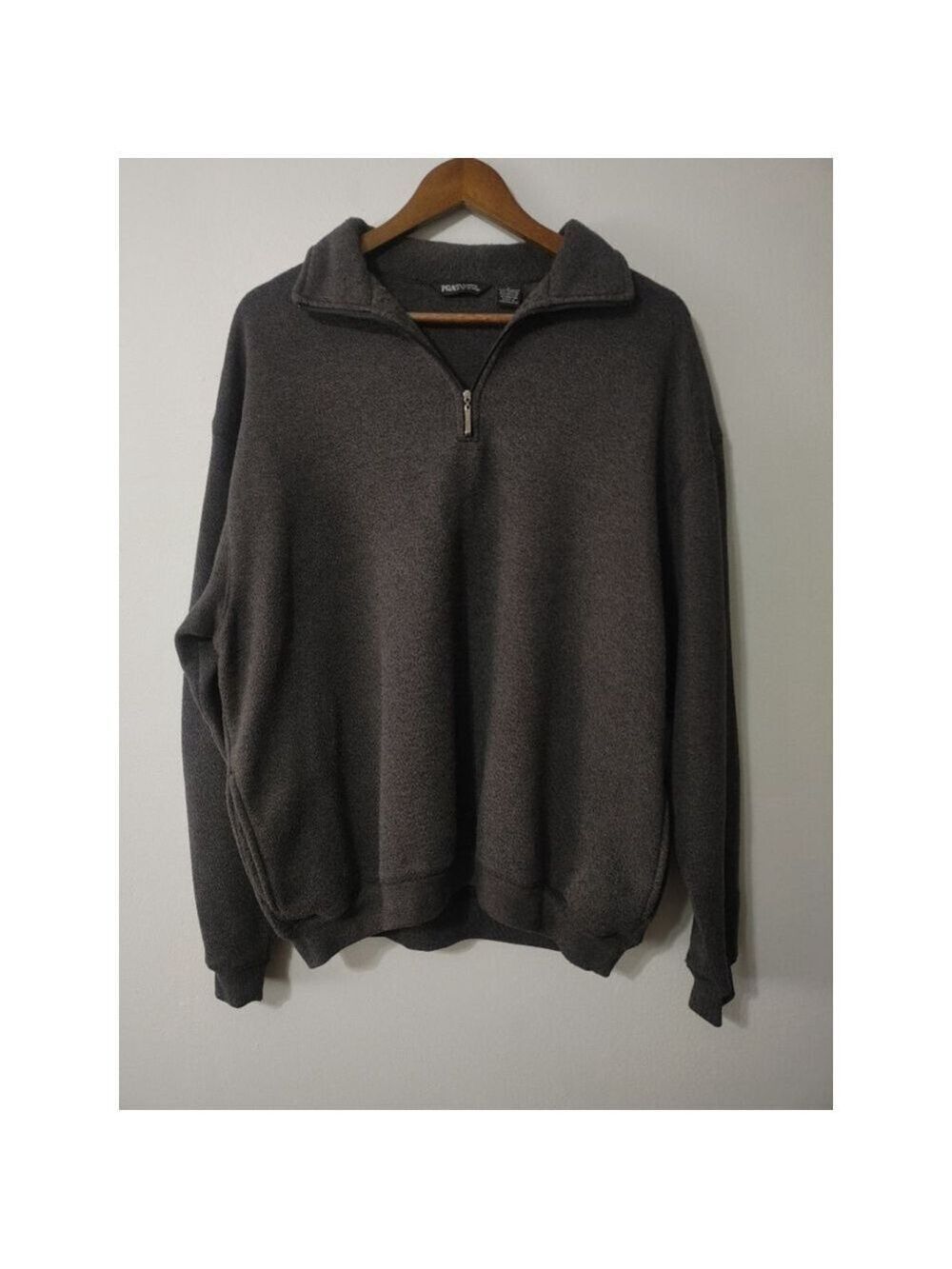 Men's PGA TOUR Dark Gray Cozy Cotton/Poly Quarter-Zip Sweater Pockets L